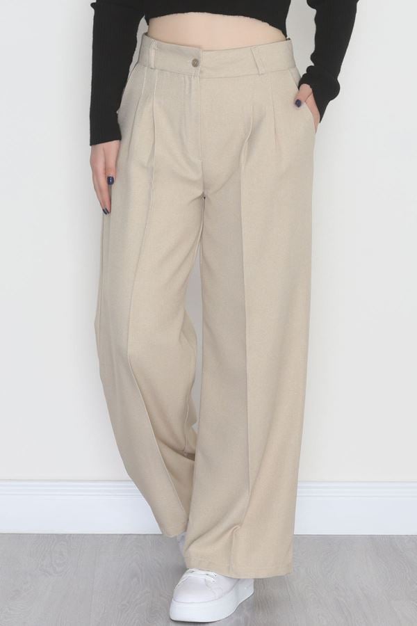 Yün Efekt Palazzo Pantolon Taş - 51037.2061.