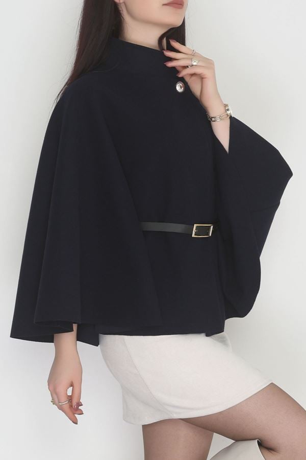 İthal Kaşe Kemerli Panço Lacivert - 31530.1977.