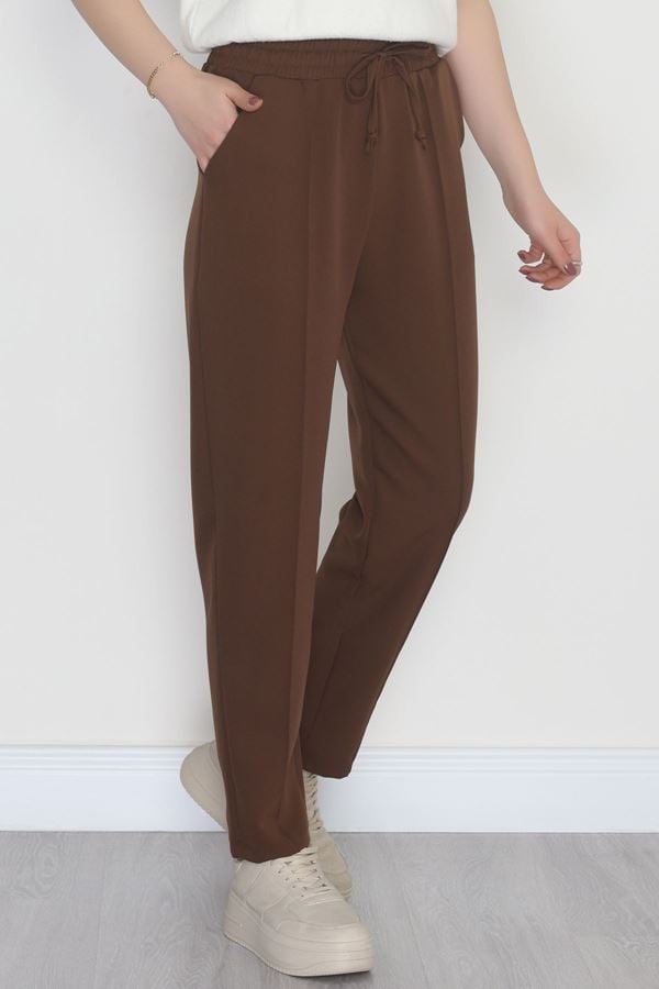 Bel Lastikli Dabıl Kumaş 180Gr Çımalı Pantolon Kahve - 51057.1837.