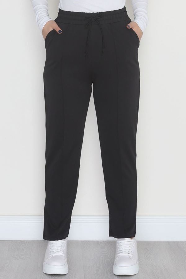 Bel Lastikli Dabıl Kumaş 180Gr Çımalı Pantolon Siyah - 51057.1837.