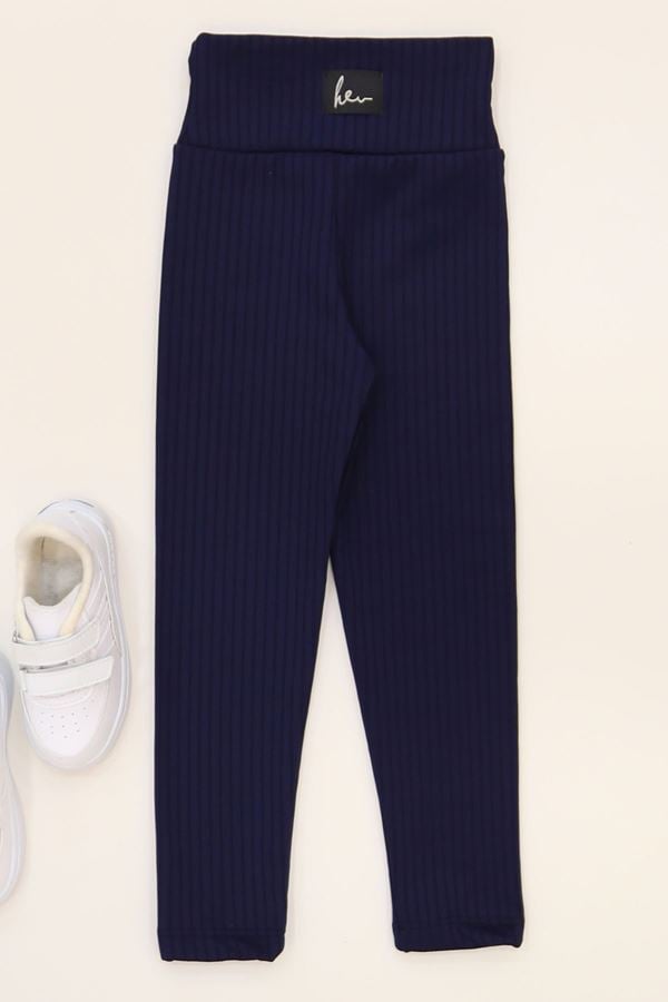 3-12 Yaş Şardonlu Fitilli Çocuk Tayt Lacivert - 52089.1780.