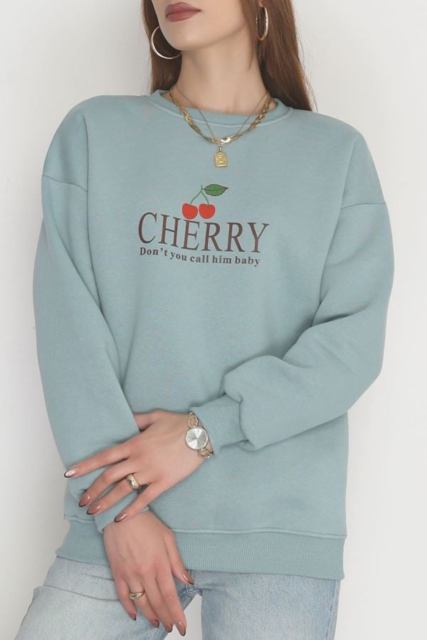 3 İplik Bisiklet Yaka Sweat Suyeşili - 42235.1878.