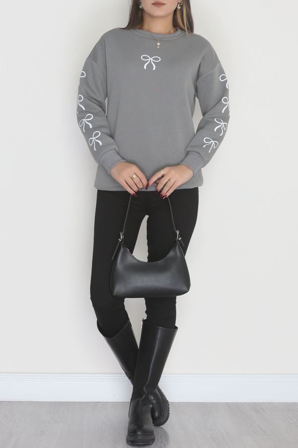 3 İplik Bisiklet Yaka Sweat Antrasitbeyaz - 42246.1878.