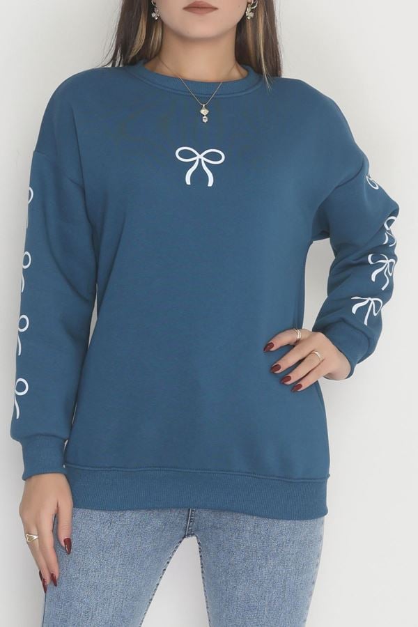 3 İplik Bisiklet Yaka Sweat Petrol - 42246.1878.