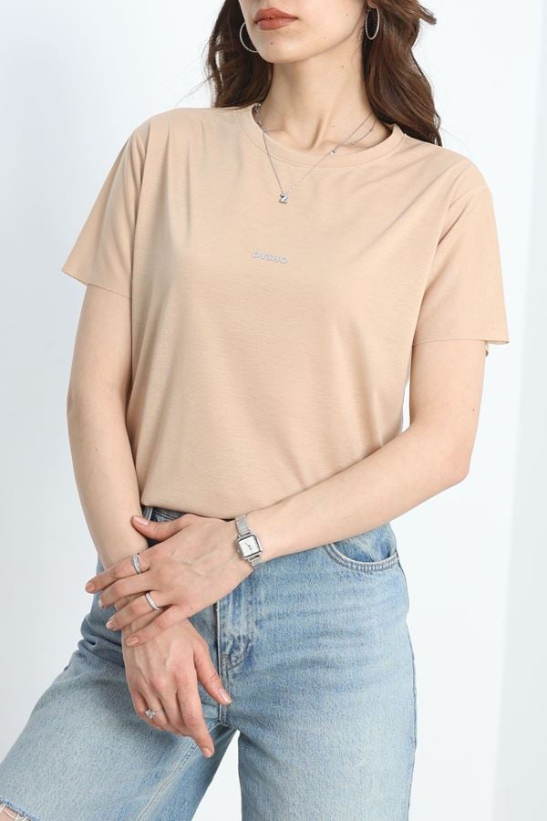 İnce Suprem Pis Dikiş Tişört Bej - 80091.1878.