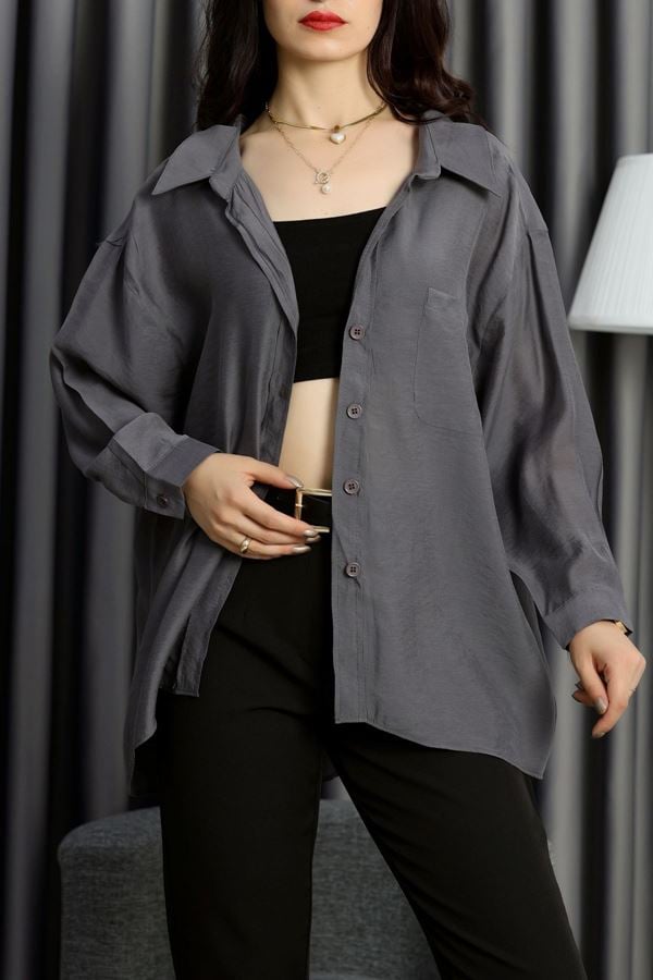Düşük Omuzlu Oversize Gömlek Antrasit - 4612.1995.