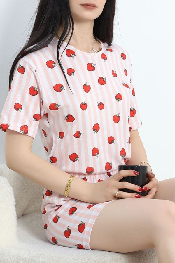 Alt Üst Aynı Viskon Şortlu Pijama Takımı Kırmızıçilek - 50700.1961.