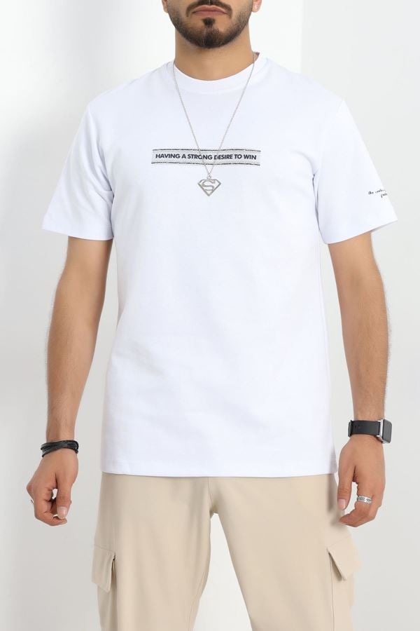 Baskılı Double Face Erkek Tişört Beyaz - 41975.2048.