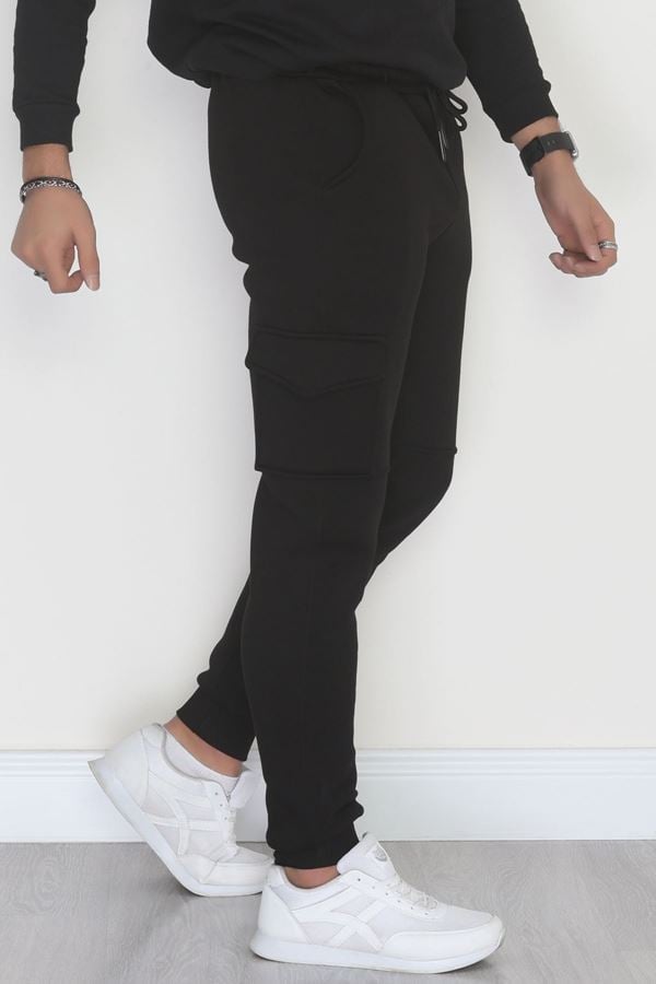 3 İplik Şardonlu Kargo Cepli Erkek Eşofman Altı Siyah - 42652.1937.