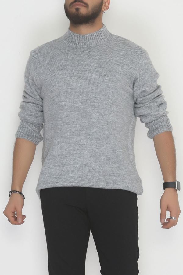 Bisiklet Yaka Şardon İplik Erkek Triko Gri - 42549.1766.