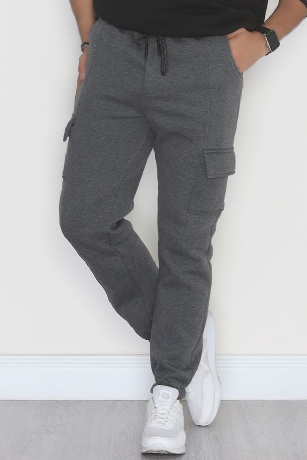 3 İplik Şardonlu Kargo Cepli Erkek Eşofman Altı Füme - 42655.1937.