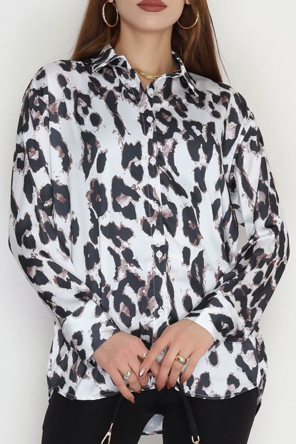 Leopar Desenli Saten Gömlek Siyahbeyaz - 90139.1949.