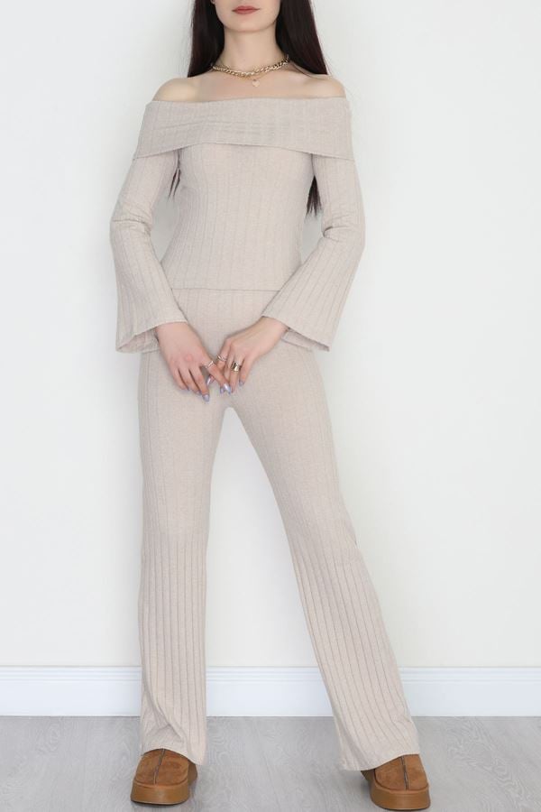 Madonna Yaka İspanyol Kol Likralı İnterlok Takım Bej - 42618.1748.