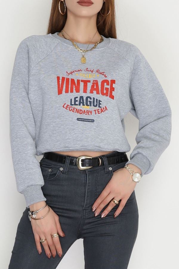 3 İplik Şardonlu Baskılı Sweat Gri - 42605.1878.