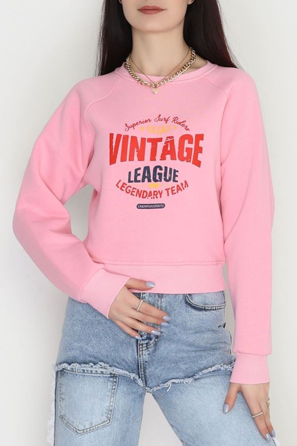 3 İplik Şardonlu Baskılı Sweat Pembe - 42605.1878.