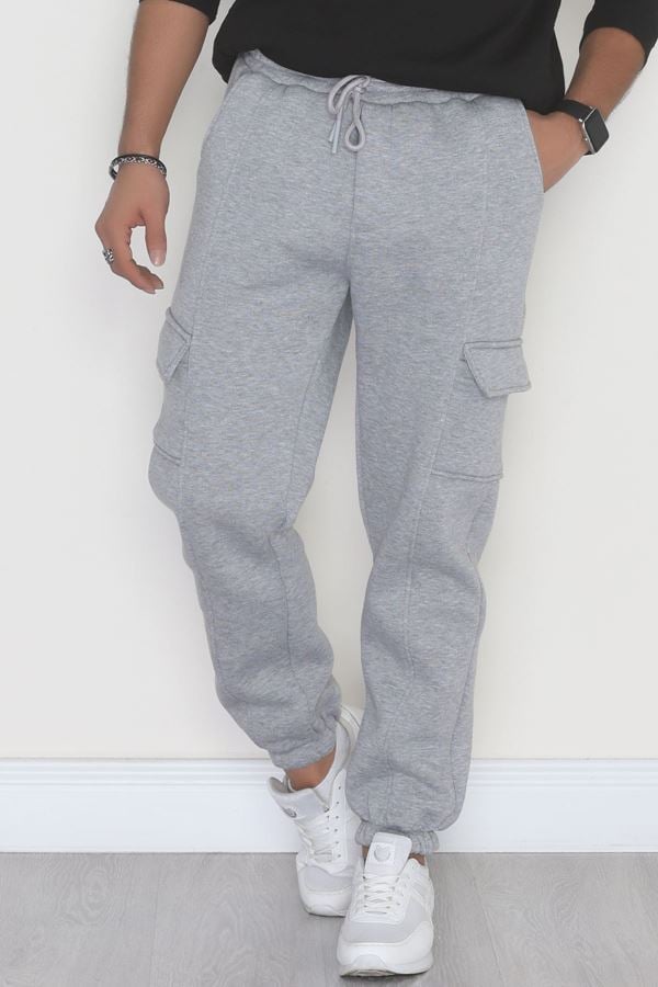 3 İplik Şardonlu Kargo Cepli Erkek Eşofman Altı Gri - 42655.1937.