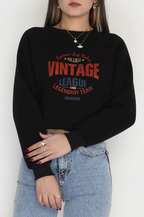 3 İplik Şardonlu Baskılı Sweat Siyah - 42605.1878.