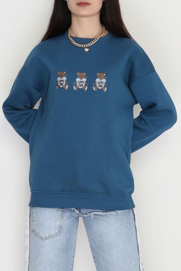 3 İplik Bisiklet Yaka Sweat Petrol - 42240.1878.