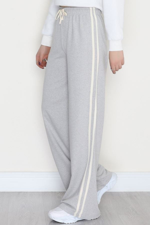 Keten Biyeli 2 İplik Eşofman Altı Gribej - 40023.1857.