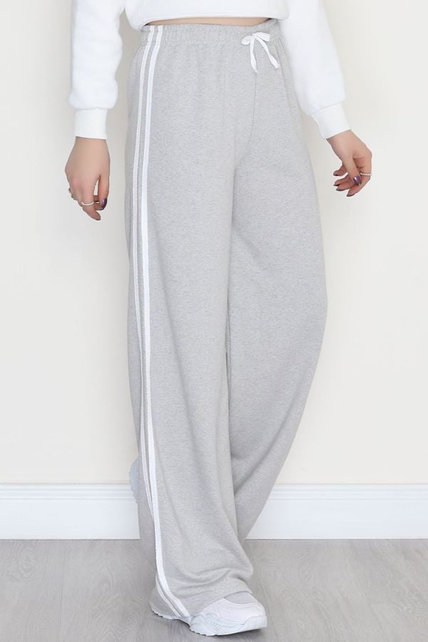 Keten Biyeli 2 İplik Eşofman Altı Gri - 40023.1857.