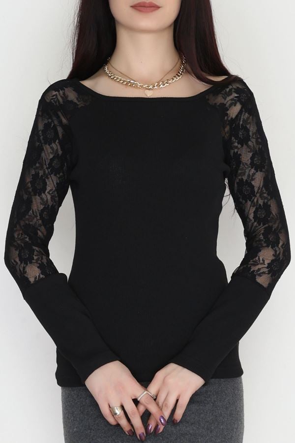 Kolu Dantel Kaşkorse Bluz Siyah - 1752.1095.