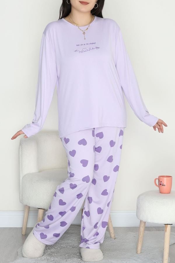 Şardonlu Milan Büyük Beden Pijama Takımı Lilakalp - 665.1287.