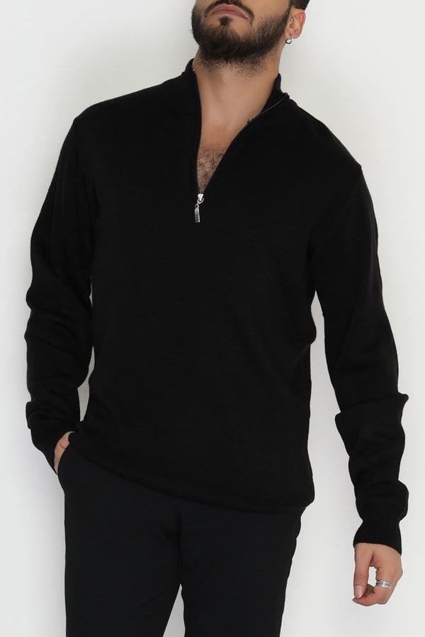 Yakası Fermuarlı Erkek Triko Siyah - 42551.1766.