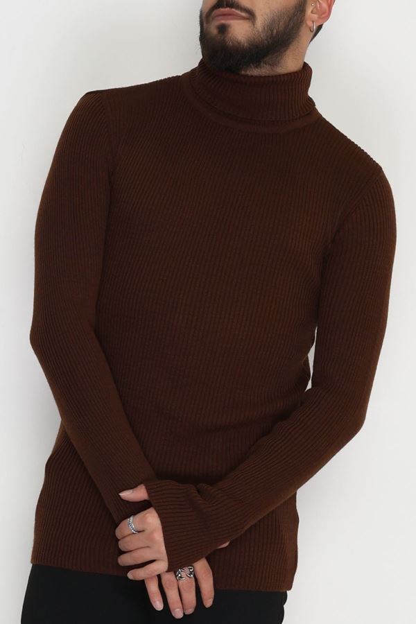 Balıkçı Yaka Erkek Triko Kahve - 70781.1766.