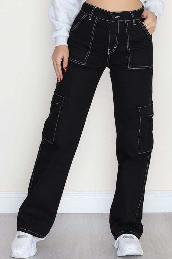 Kargo Cep Palazzo Kot Pantolon Siyah - 42681.1836.