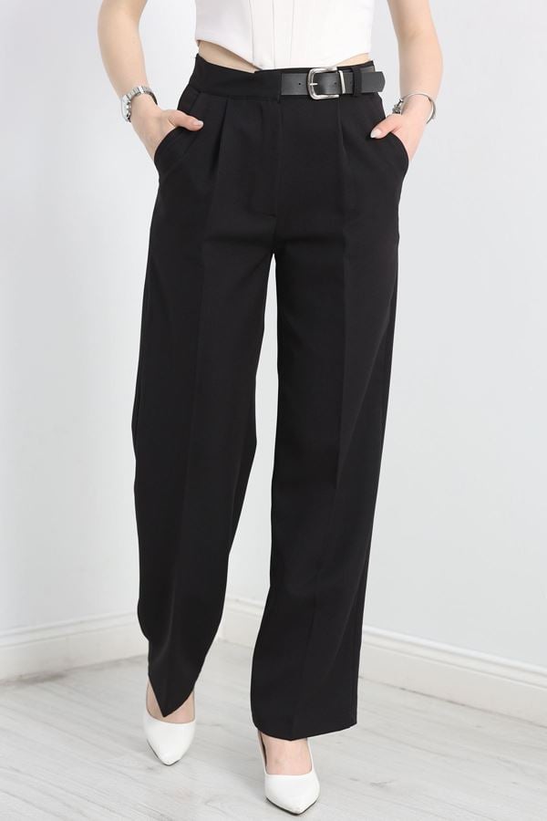 Double Kumaş Kemerli Palazzo Pantolon Siyah - 30760.1397.