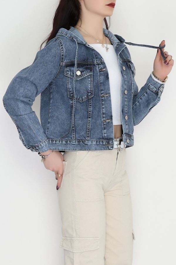 Kapşonlu Kot Ceket Mavi - 42679.1836.