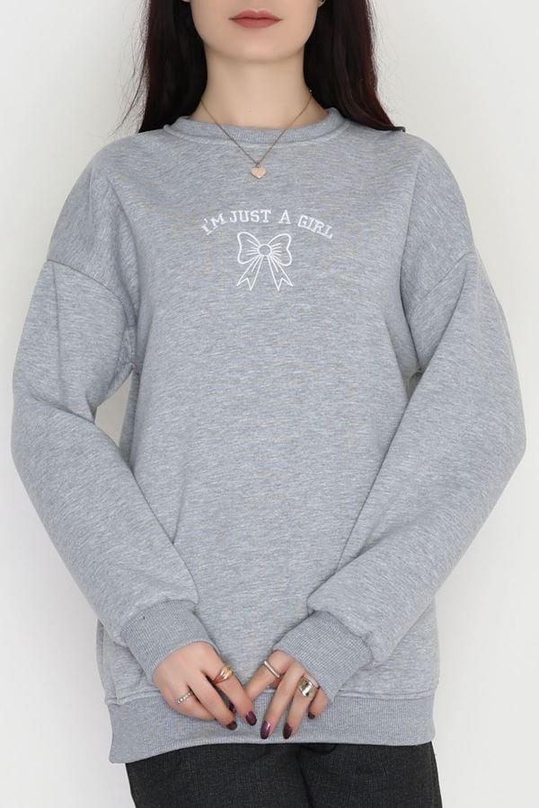 3 İplik Bisiklet Yaka Sweat Gribeyaz - 42245.1878.