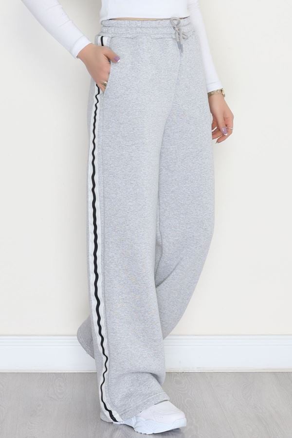 3 İplik Şardonlu Şeritli Eşofman Altı Gri - 52023.1857.