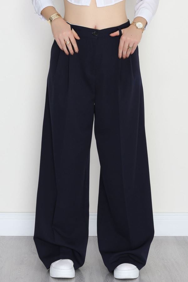 Double Kumaş Palazzo Pantolon Lacivert - 90158.1920.