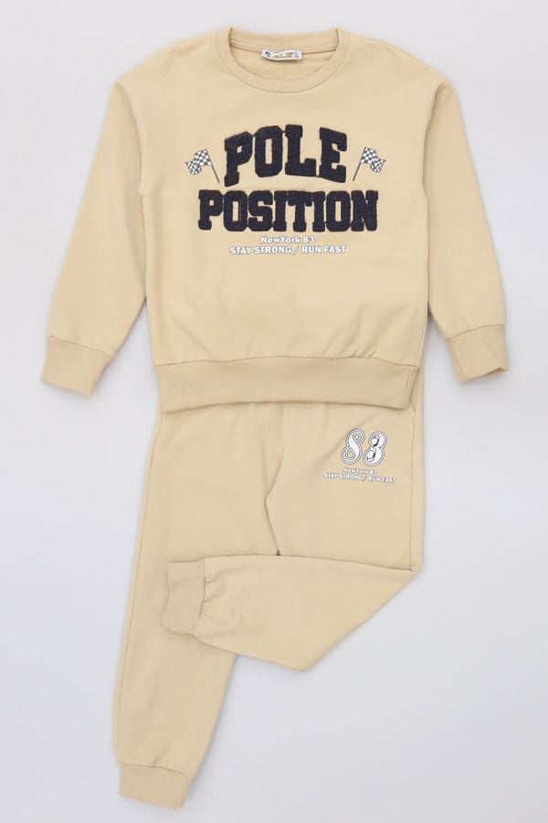 6-9 Yaş Şardonlu Yumoş Kumaş Takım Bej - 2264252.1576.