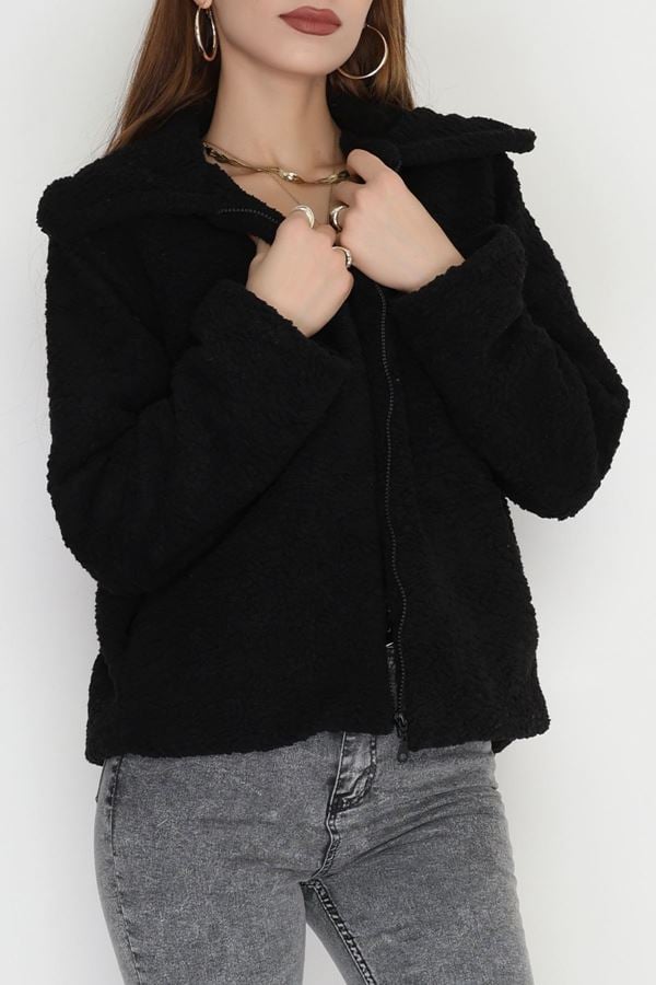 Yakalı Kuzu Mont Siyah - 42442.1247.