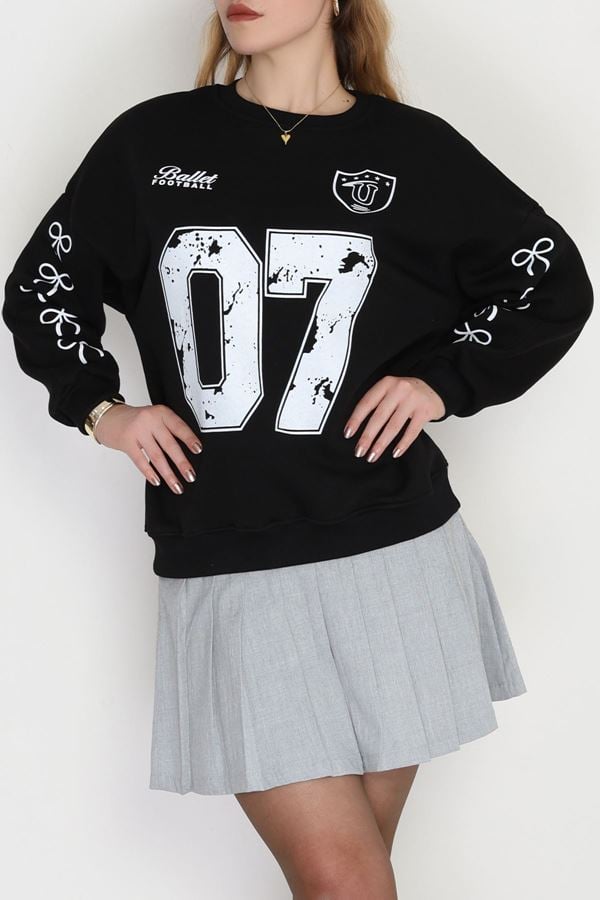 3 İplik Şardonlu Oversize Sweat Siyah - 50920.1878.