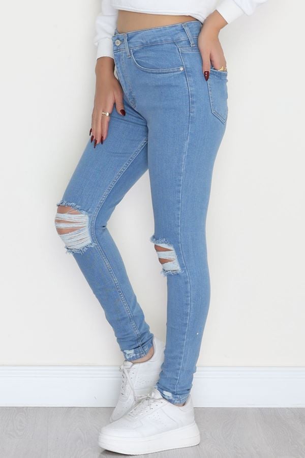 Lazer Kesim Dar Paça Kot Pantolon Açıkmavi - 42691.1836.