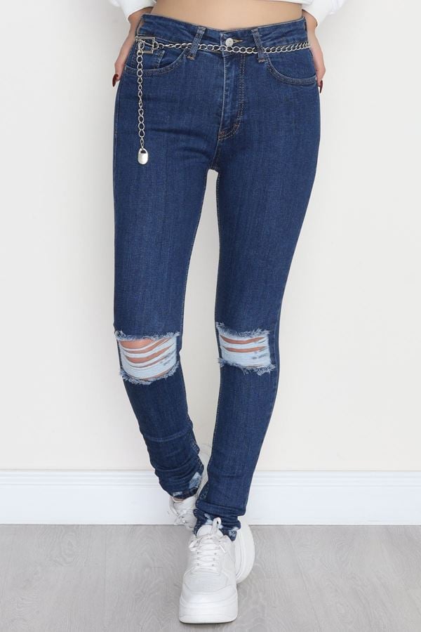 Lazer Kesim Dar Paça Kot Pantolon Mavi - 42691.1836.