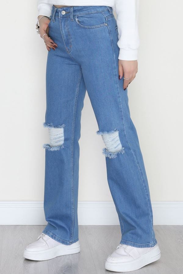 Lazer Kesim Palazzo Kot Pantolon Açıkmavi - 42689.1836.