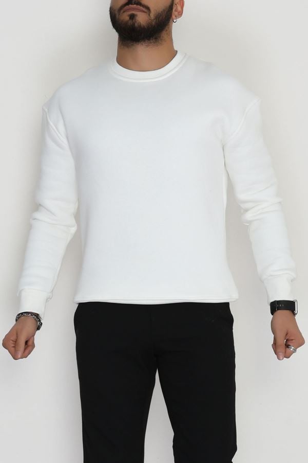 3 İplik Bisiklet Yaka Erkek Sweat Beyaz - 42693.2086.