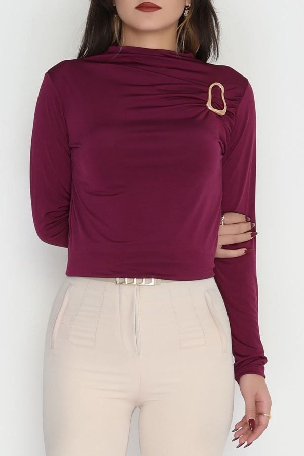 Toka Detaylı Sandy Bluz Mürdüm - 42666.1949.