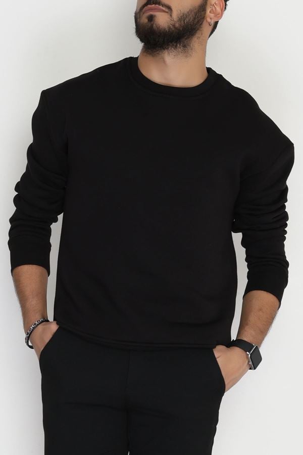 3 İplik Bisiklet Yaka Erkek Sweat Siyah - 42693.2086.