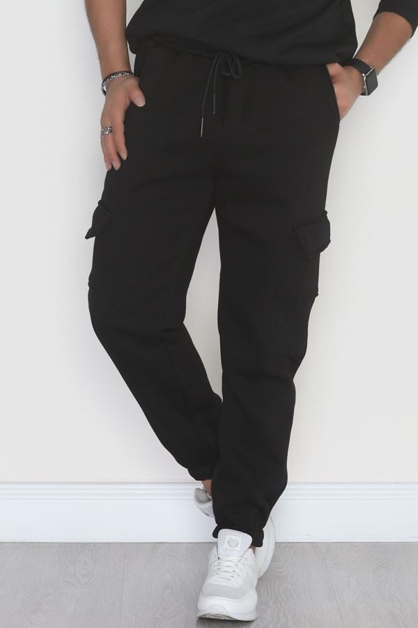 3 İplik Şardonlu Kargo Cepli Erkek Eşofman Altı Siyah - 42655.1937.