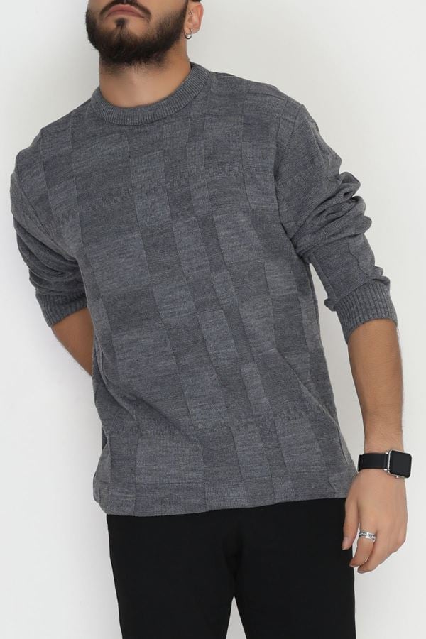 Bisiklet Yaka Desenli Erkek Triko Füme - 70782.1766.