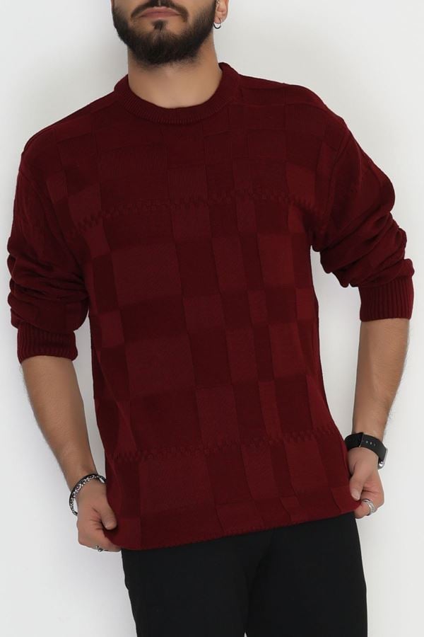 Bisiklet Yaka Desenli Erkek Triko Bordo - 70782.1766.