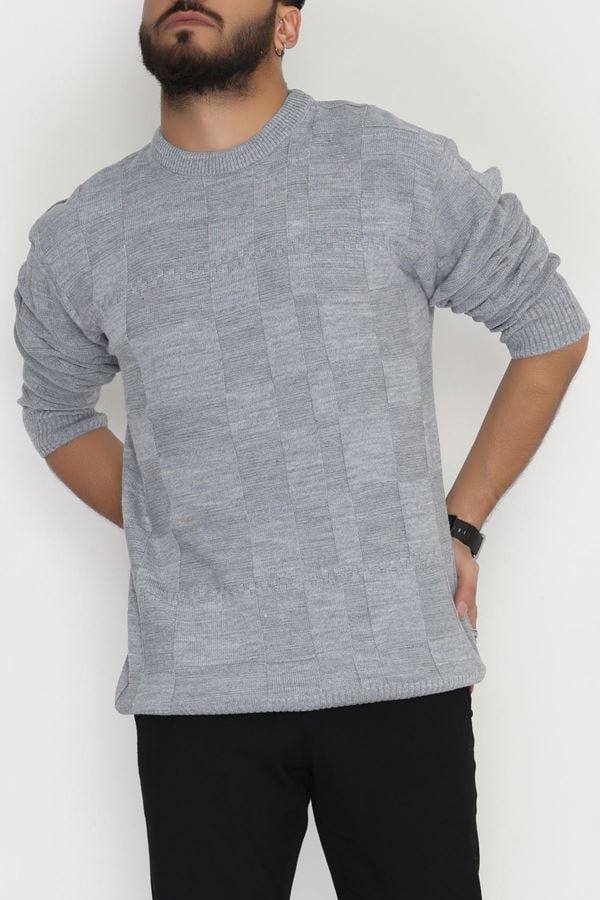 Bisiklet Yaka Desenli Erkek Triko Gri - 70782.1766.