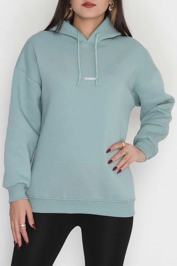 3 İplik Kapşonlu Baskılı Sweat Çağla - 42223.1878.