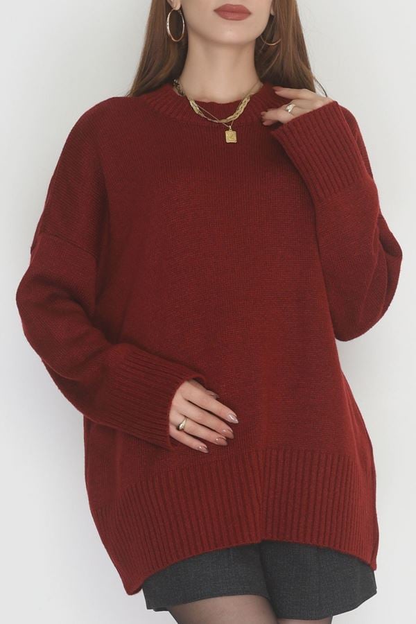 Yumuşak Dokulu Triko Kazak Bordo - 51048.1765.