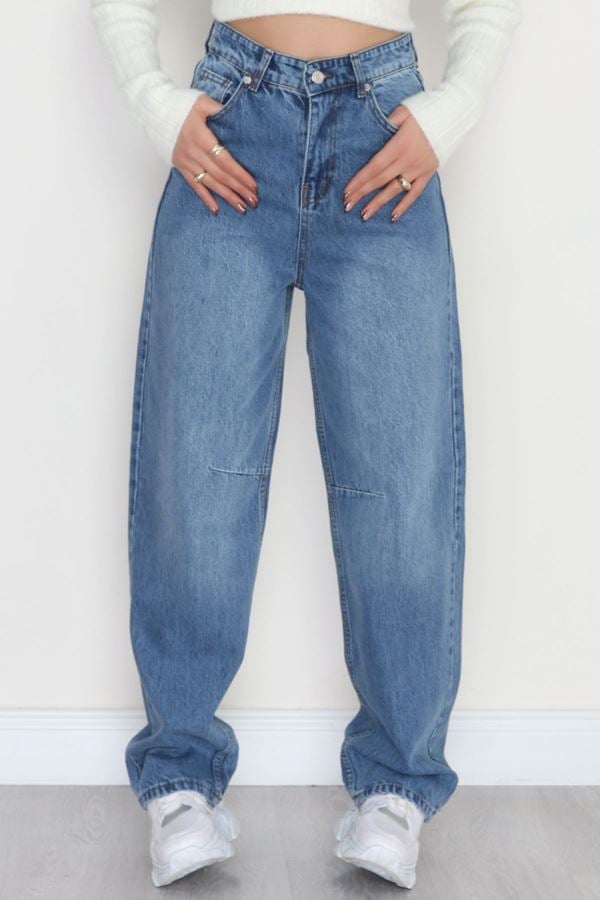 Bel Tokalı Baggy Kot Pantolon Açıkmavi - 42472.1606.